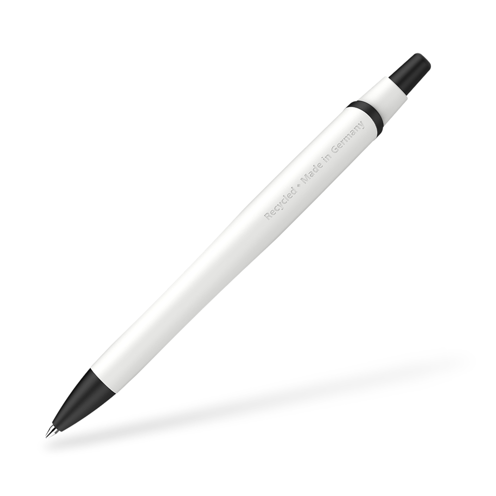 Schneider Reco Recycling Kugelschreiber Frontansicht Weiss-Schwarz